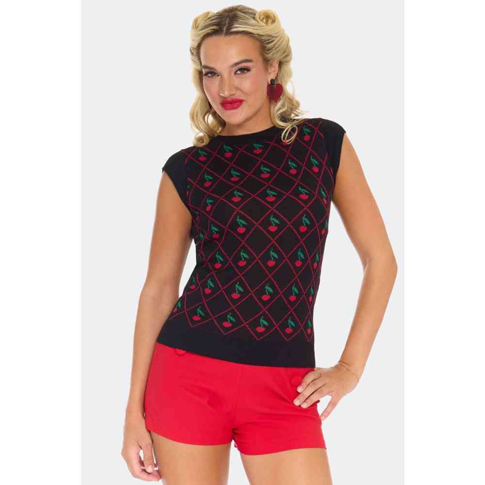 Voodoo Vixen - Cherry Knitted Sweatshirt - Schwarz